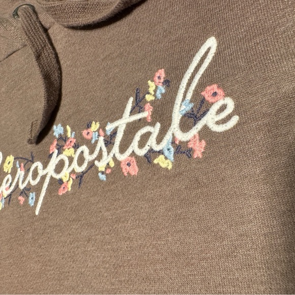 (XS) AEROPOSTALE ROSE MAUVE HOODIE W/ EMBROIDERED LOGO AND FLOWERS - Picture 4 of 10